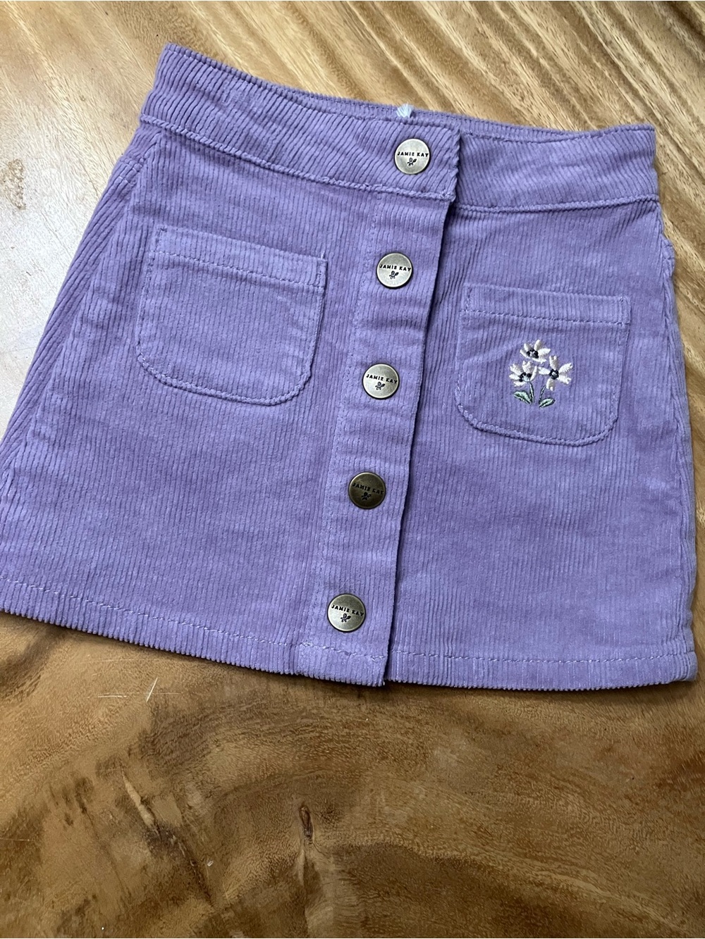 Jamie Kay 💜 NWT Purple Corduroy Button-Front Skirt with Embroidered Pocket